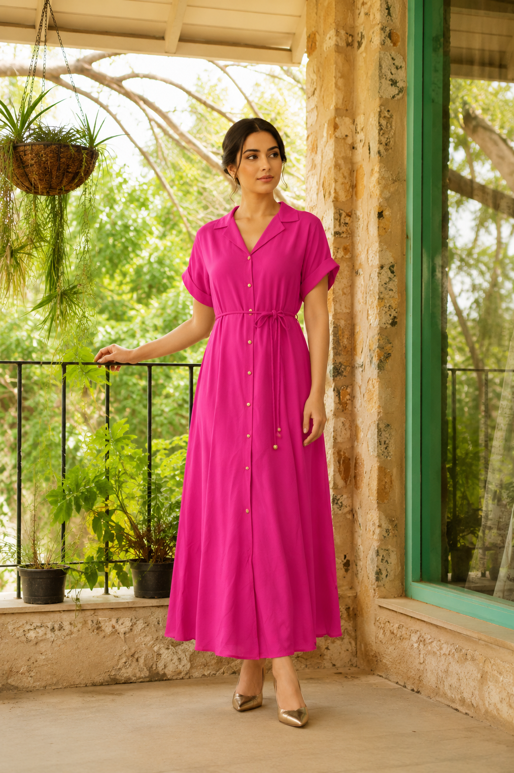 Pink Rayon Dress For Women