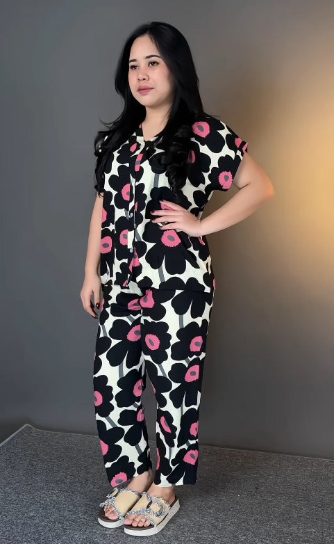 Black Printed Rayon Co-Ord Set