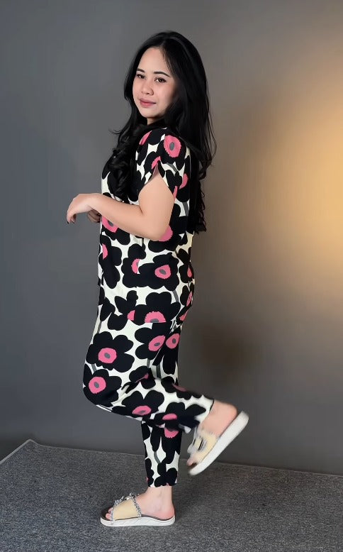 Black Printed Rayon Co-Ord Set