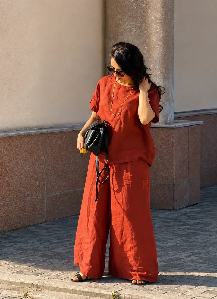 Rust Linen Blend Co-Ord Set for Women