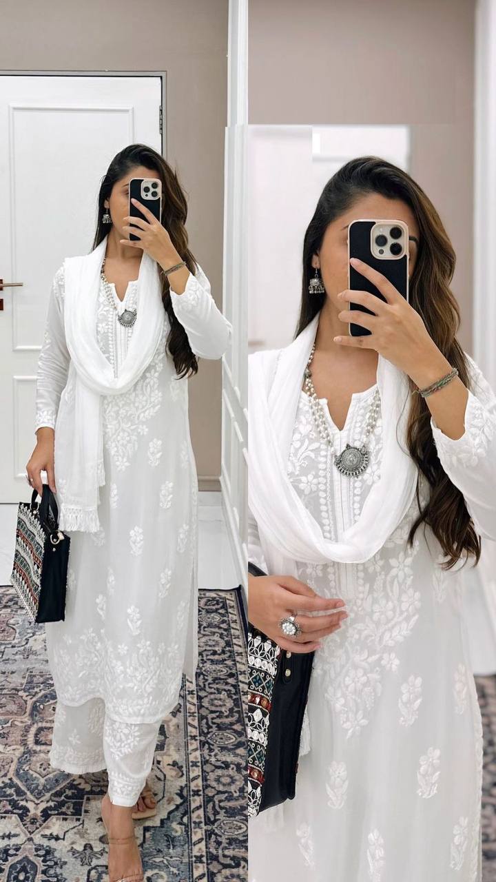 White Designer Kurta Pant Set - Minimal look - royal feel -Nazakat in every thread