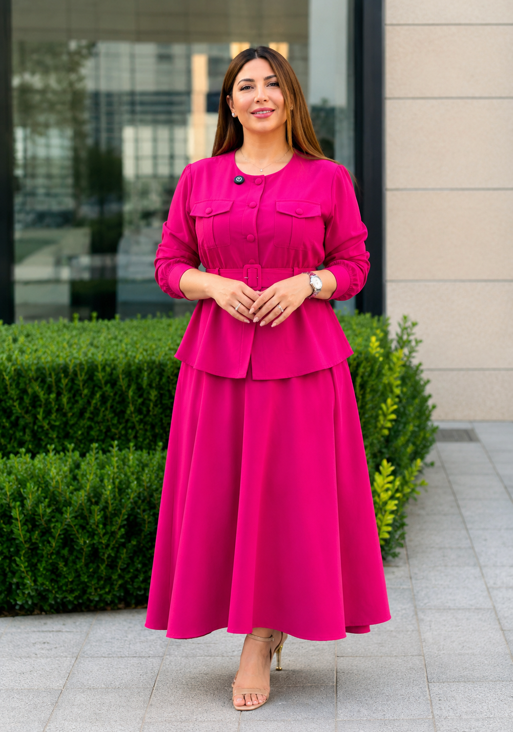Pink Women's Co-Ord Set With Belt