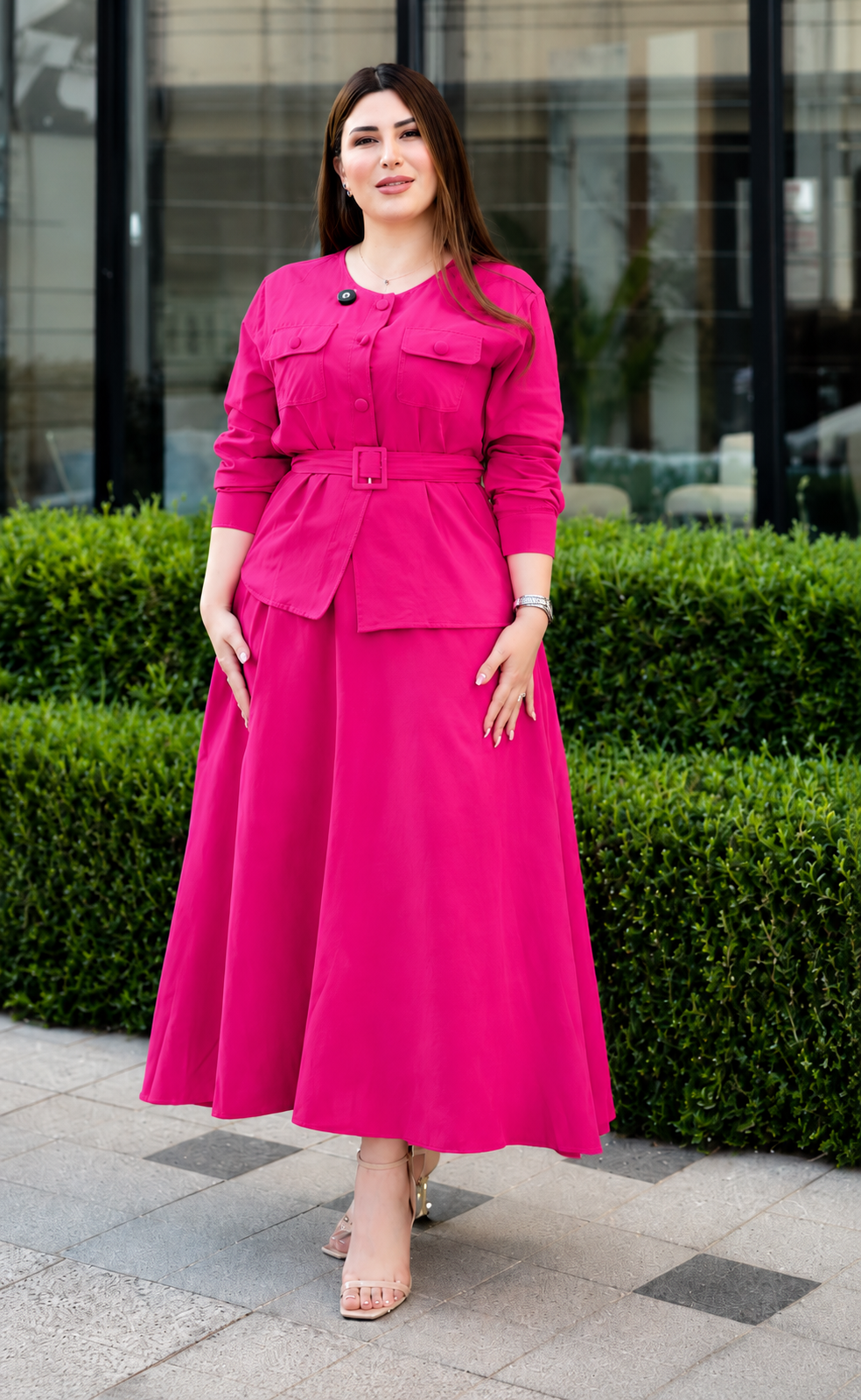 Pink Women's Co-Ord Set With Belt