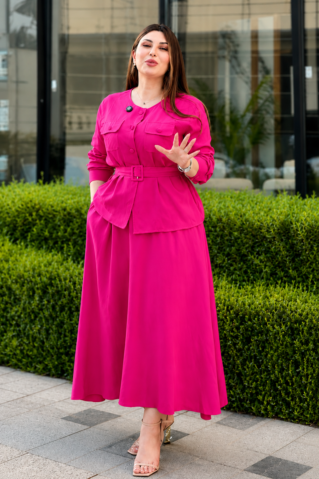 Pink Women's Co-Ord Set With Belt