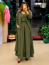 Green Women's 3-Piece Co-Ord Set with Long Shrug