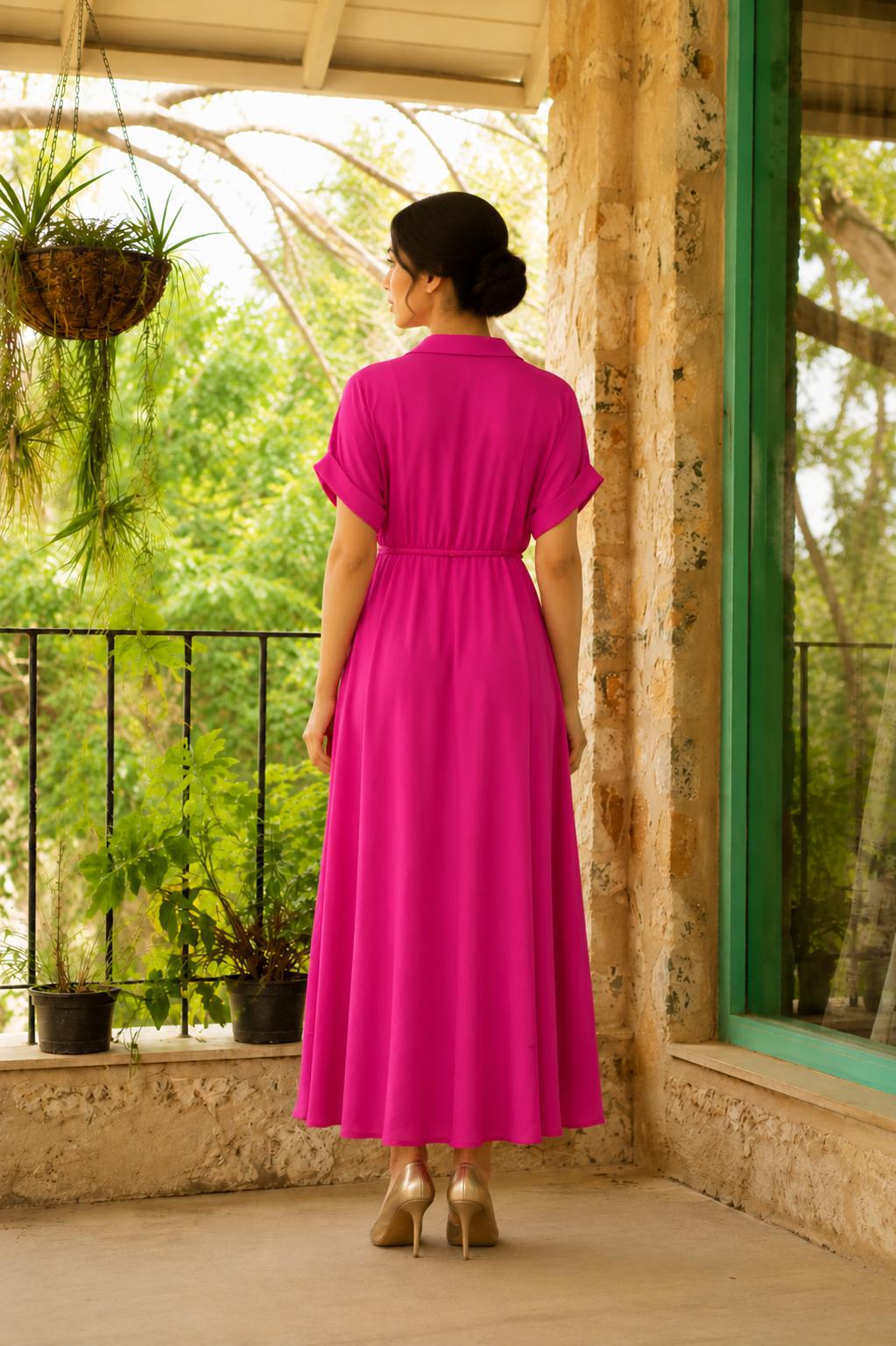 Pink Rayon Dress For Women
