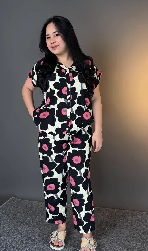Black Printed Rayon Co-Ord Set