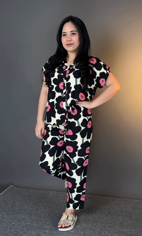 Black Printed Rayon Co-Ord Set