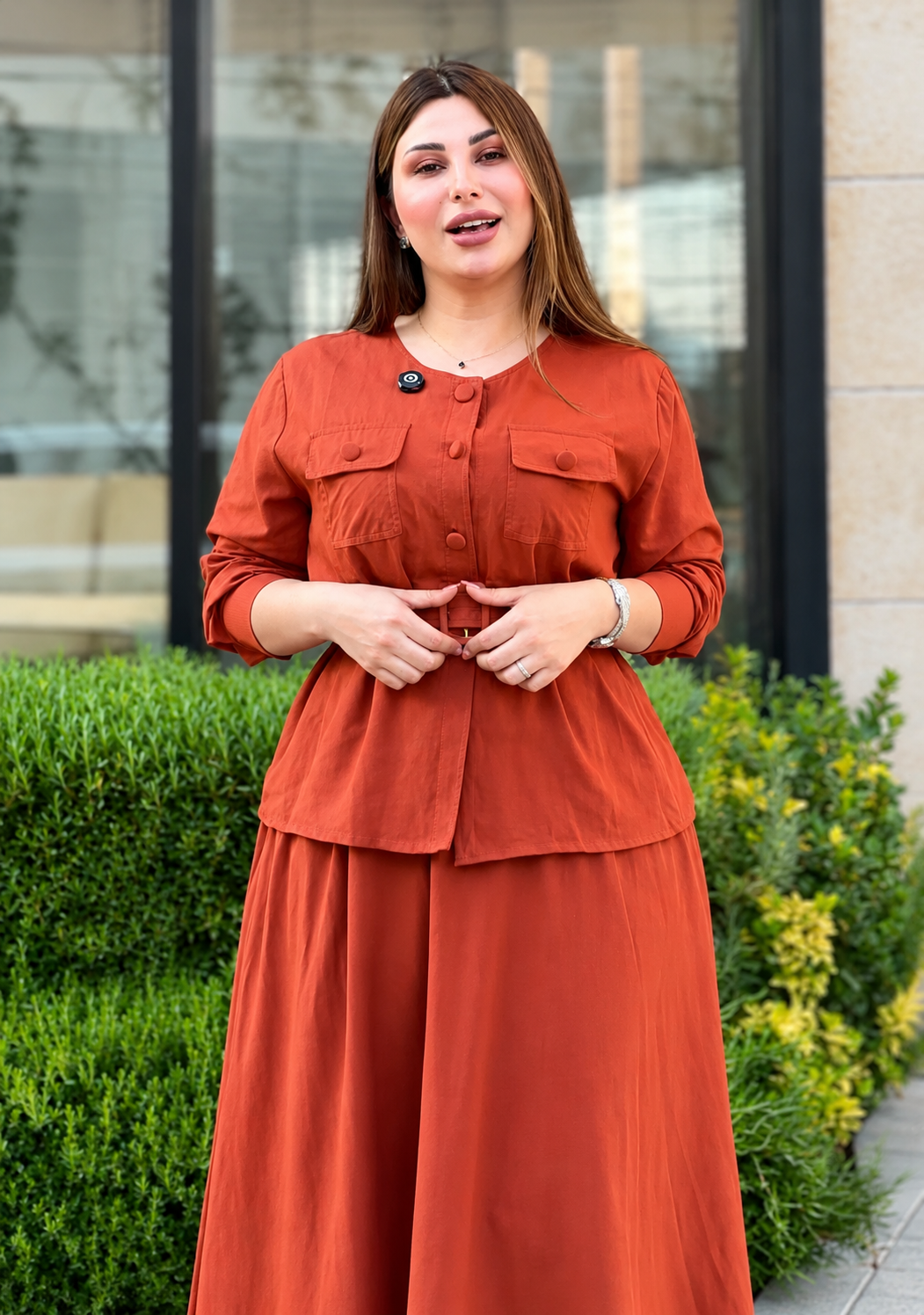 Orange Women's Co-Ord Set With Belt
