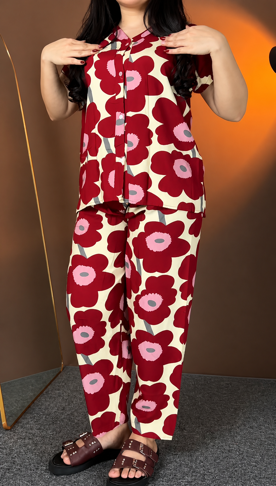 Red Printed Rayon Co-Ord Set