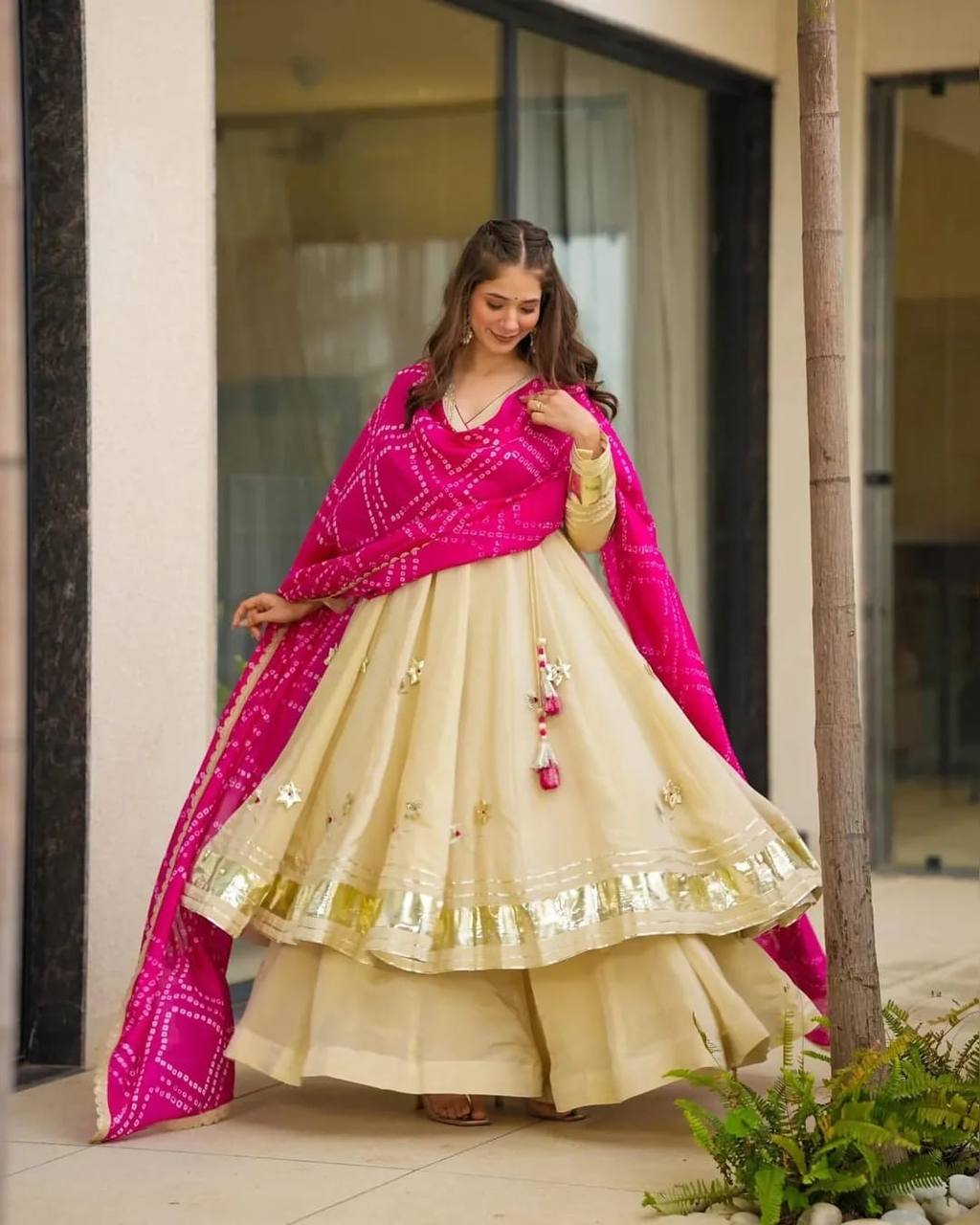 Elegant Silk Suit Set with Handwork & Handprint Dupatta