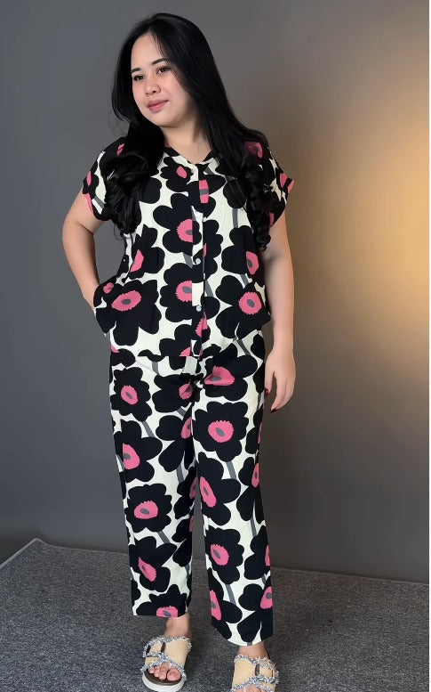 Black Printed Rayon Co-Ord Set