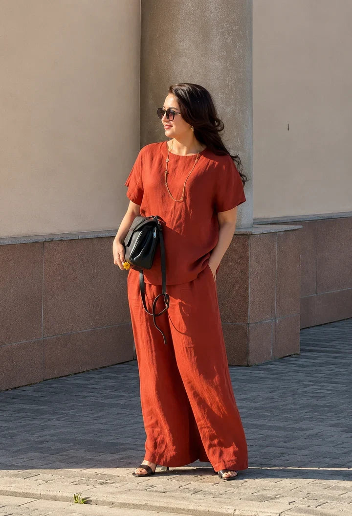 Rust Linen Blend Co-Ord Set for Women