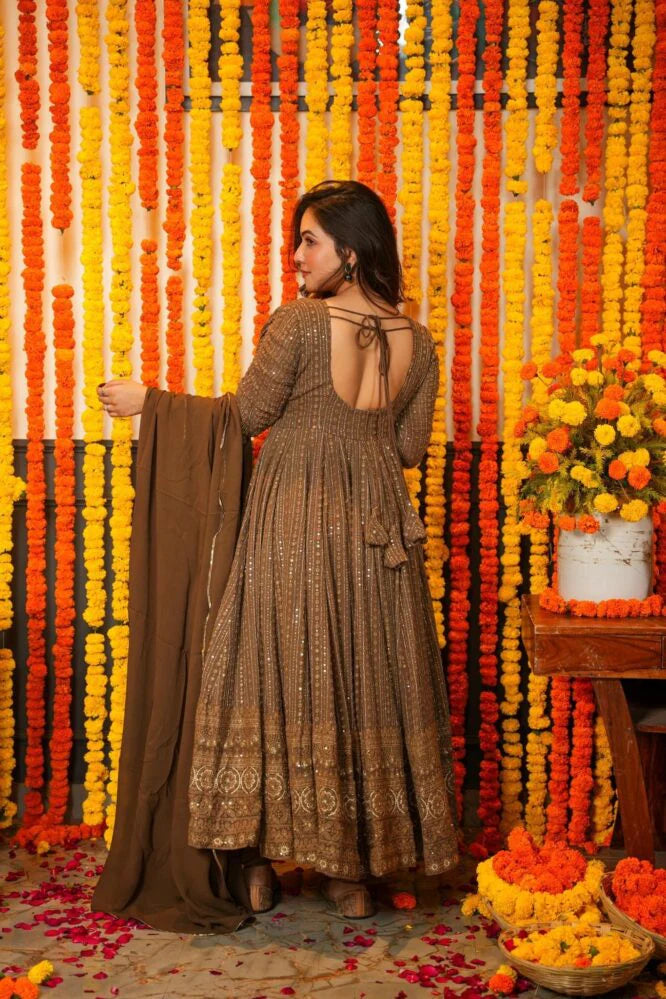 Mahadhya's Night Star Chocolate Anarkali Suit Set