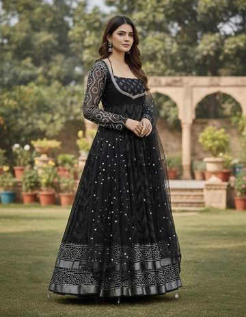 Classic Neavy Blue Block Print Muslin Cotton Anarkali Set