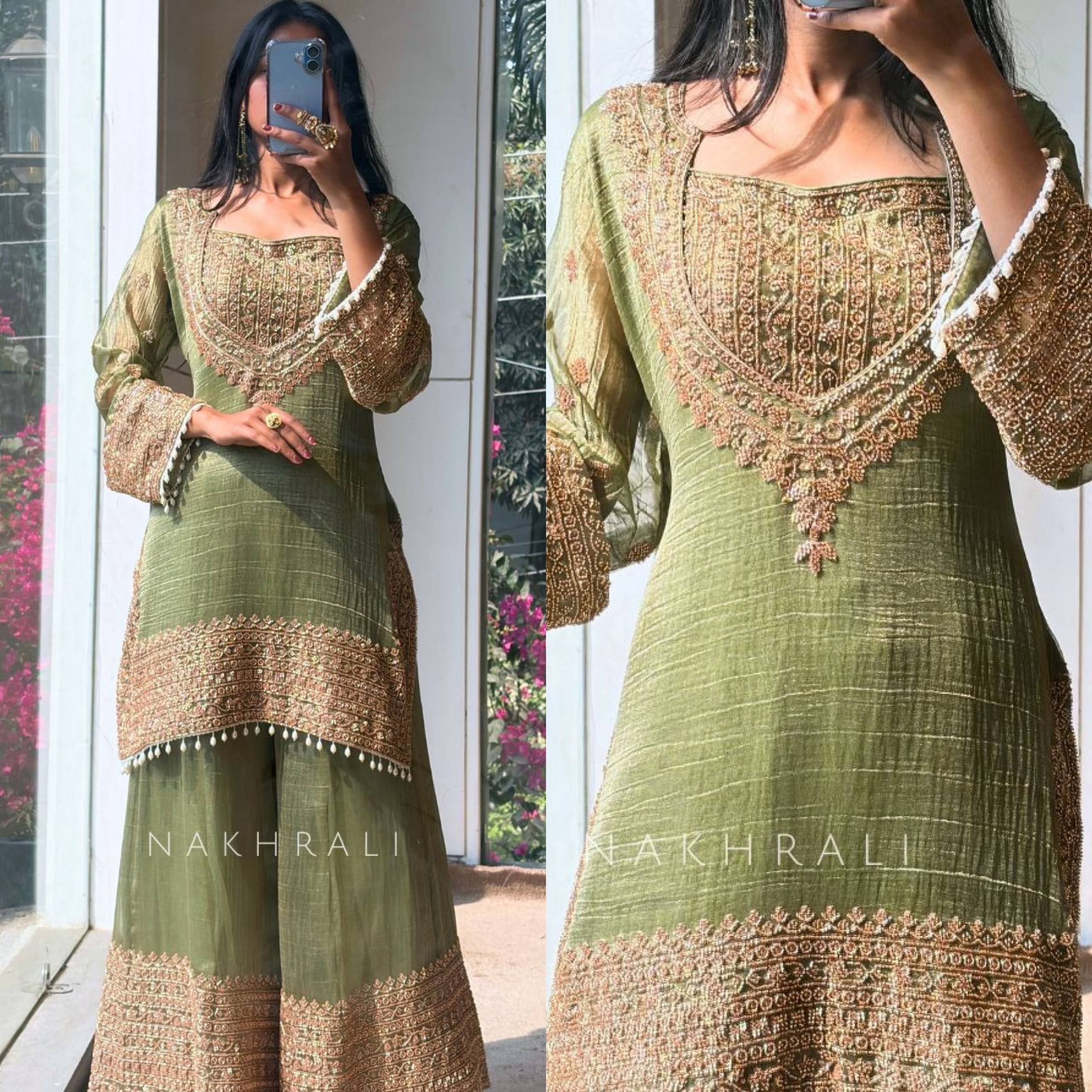 Premium Heavy Embroidered Frendy Silk Top-Bottom-Dupatta Set