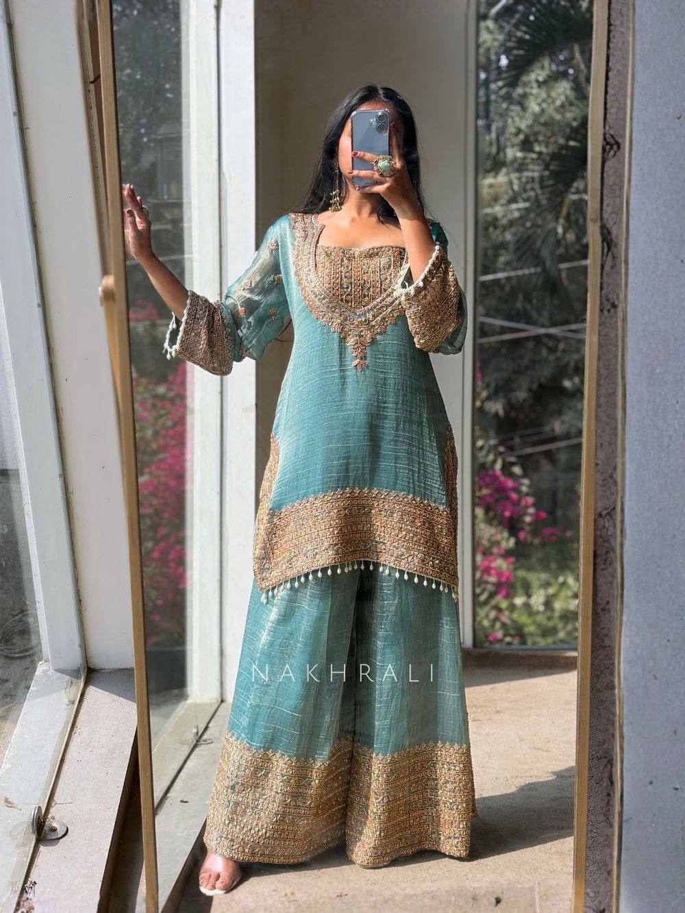 Premium Heavy Embroidered Frendy Silk Top-Bottom-Dupatta Set