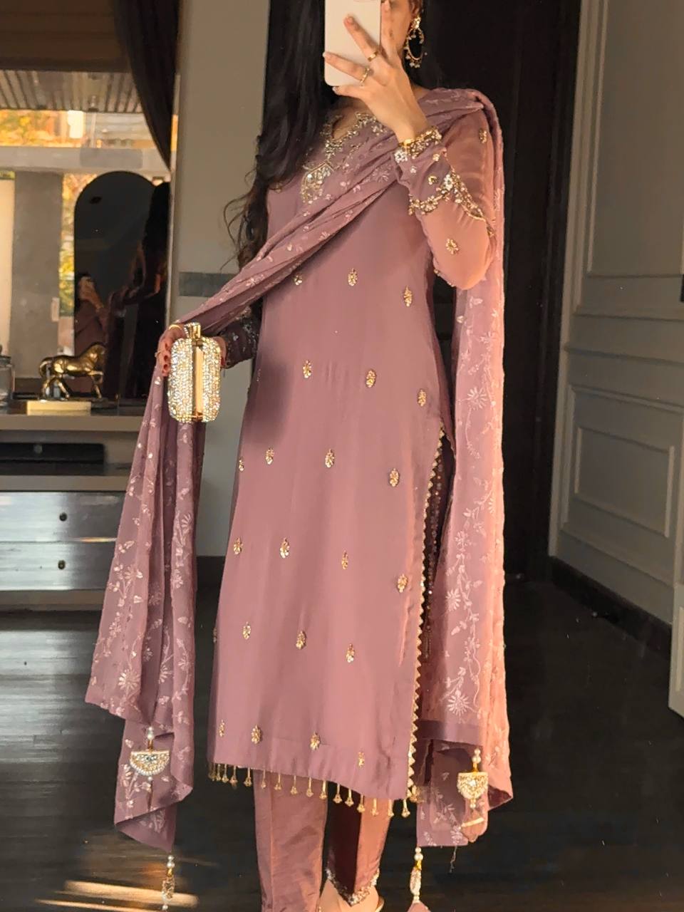 Elegant Faux Georgette Embroidered Pant Suit with Dupatta