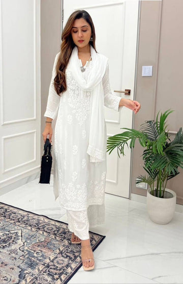 White Designer Kurta Pant Set - Minimal look - royal feel -Nazakat in every thread