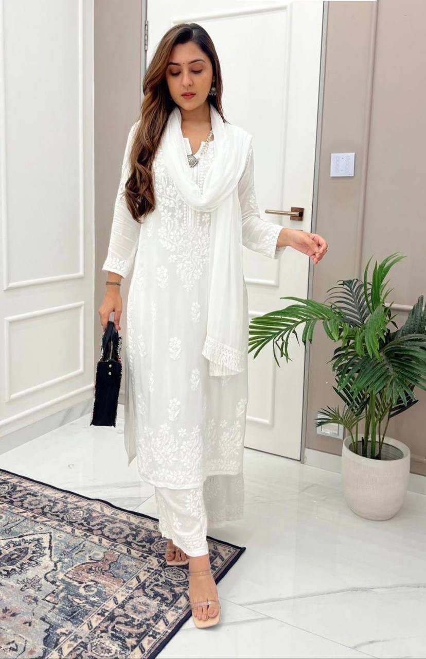 White Designer Kurta Pant Set - Minimal look - royal feel -Nazakat in every thread