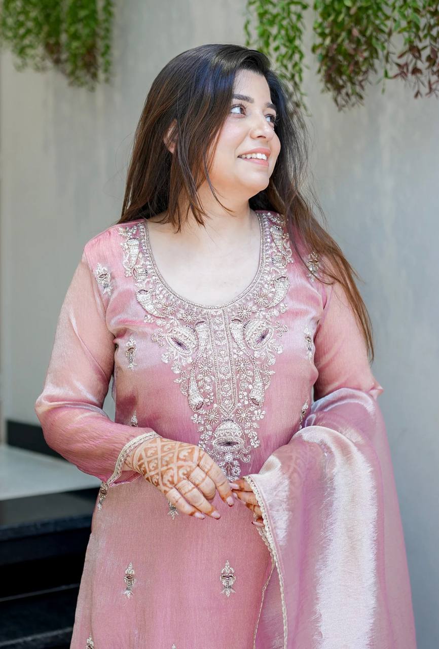 Pure Silky Silk Embroidered Top-Bottom-Dupatta Set