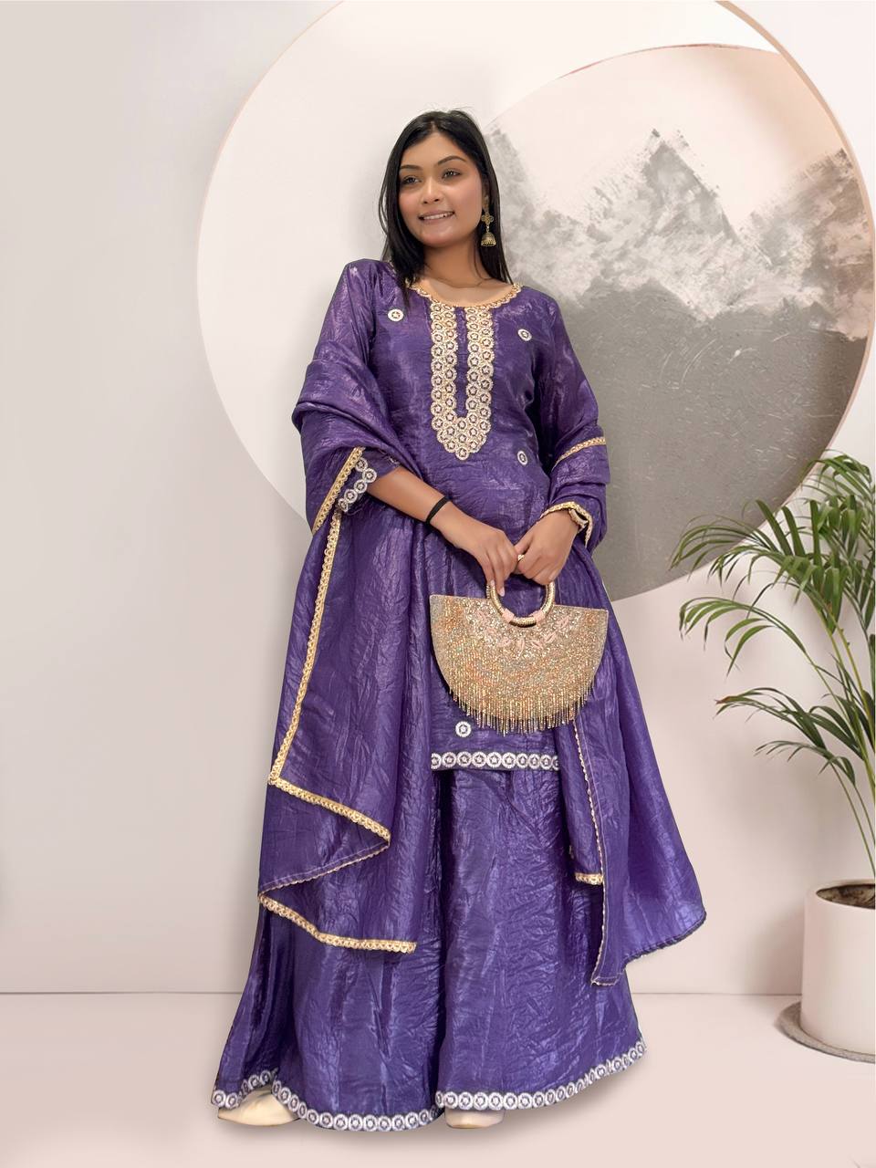 Zarmina Gold Crush Silk Designer Kurti Set with Dupatta