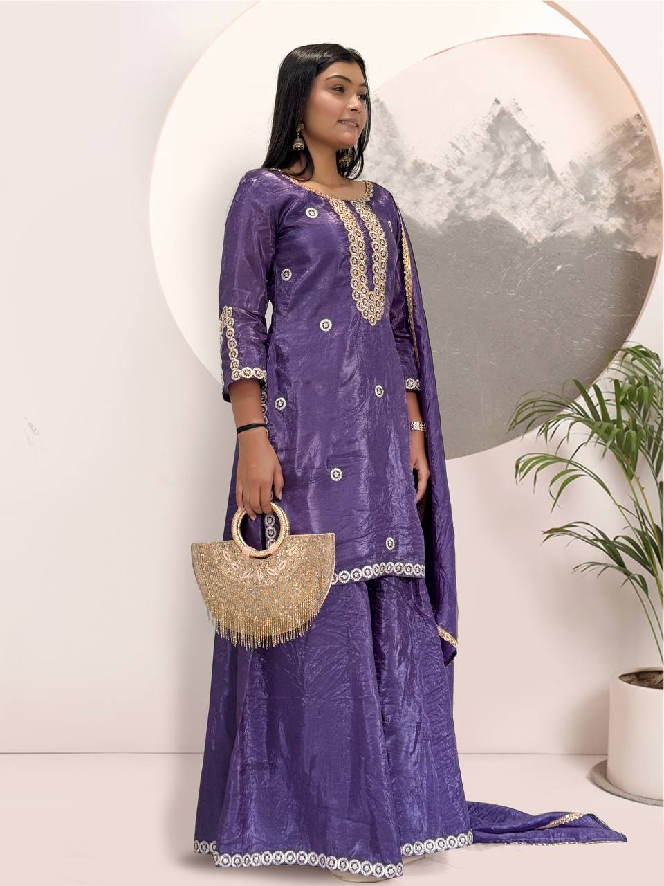 Zarmina Gold Crush Silk Designer Kurti Set with Dupatta