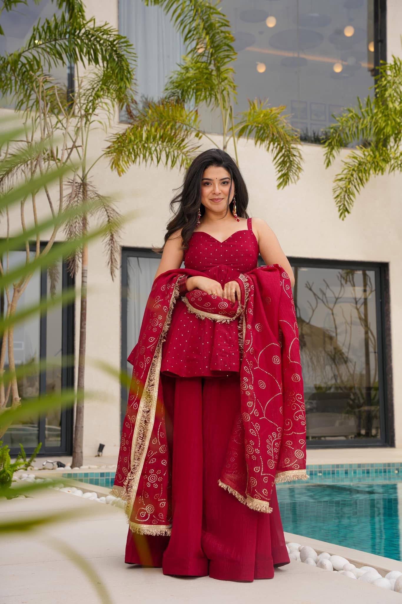 Festive Glow Tabby Organza Mukaish Sharara Set