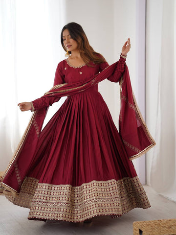 Designer Chinon Silk Kurta Set with Pant & Dupatta