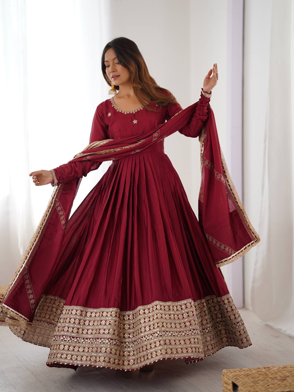 Designer Chinon Silk Kurta Set with Pant & Dupatta