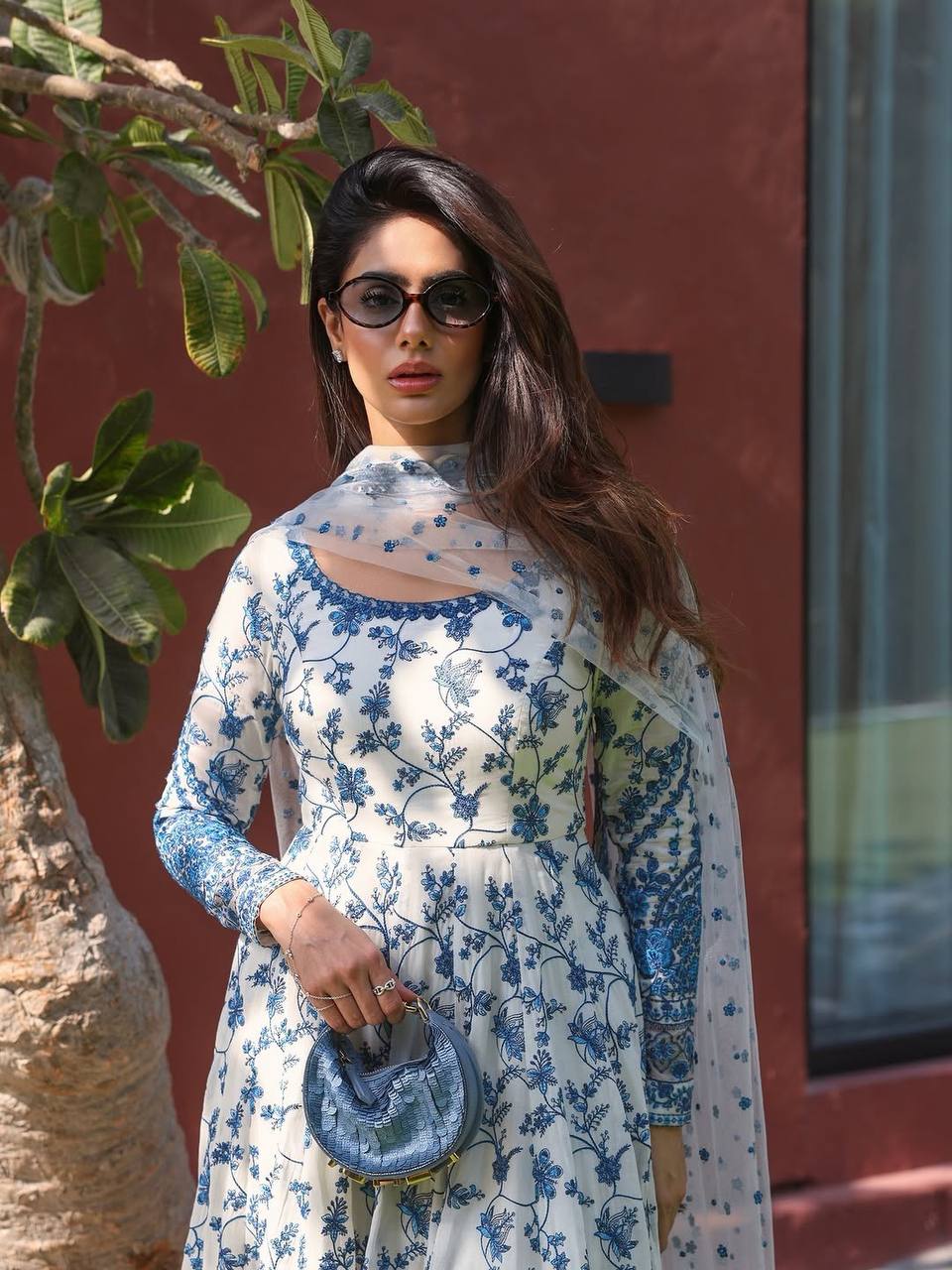 Premium Georgette Blue Floral Anarkali Gown