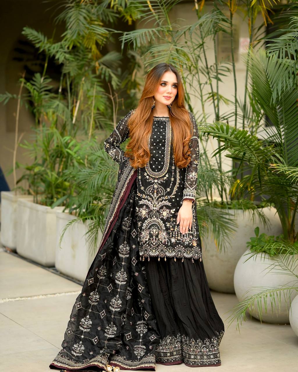 Luxe Faux Georgette Embroidered Kurta Palazzo Set