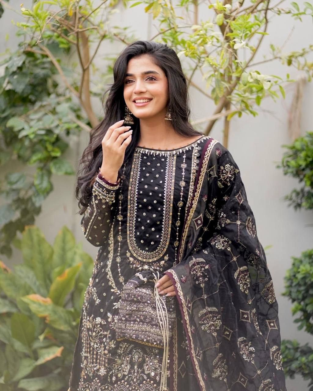 Luxe Faux Georgette Embroidered Kurta Palazzo Set