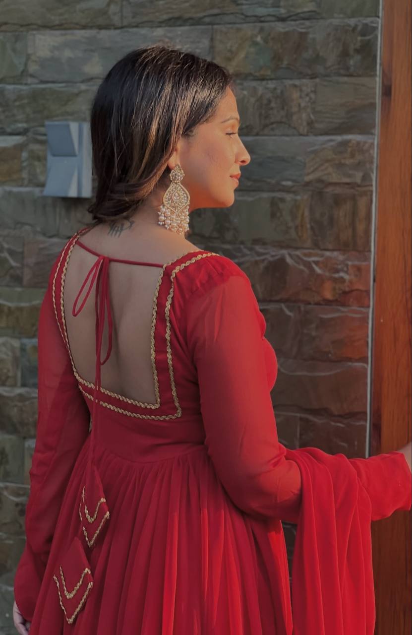 Red Premium Designer Anarkali Suit Set