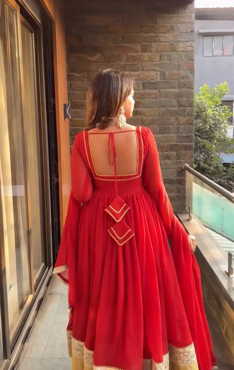 Red Premium Designer Anarkali Suit Set