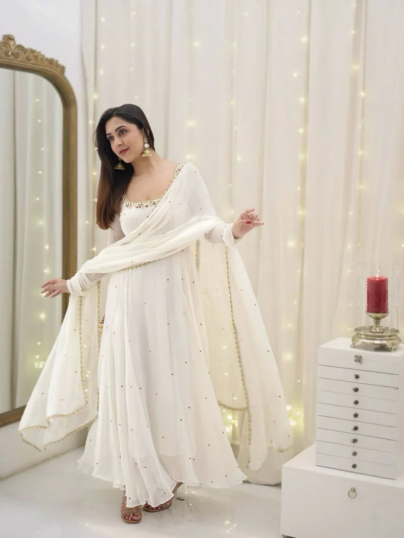 Ivory Designer Plazzo Suit – Soft Elegance – Graceful Flow – Festive Perfection