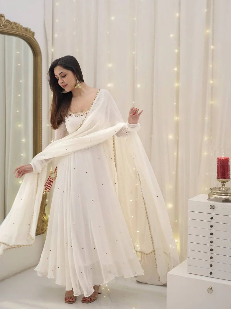 Ivory Designer Plazzo Suit – Soft Elegance – Graceful Flow – Festive Perfection