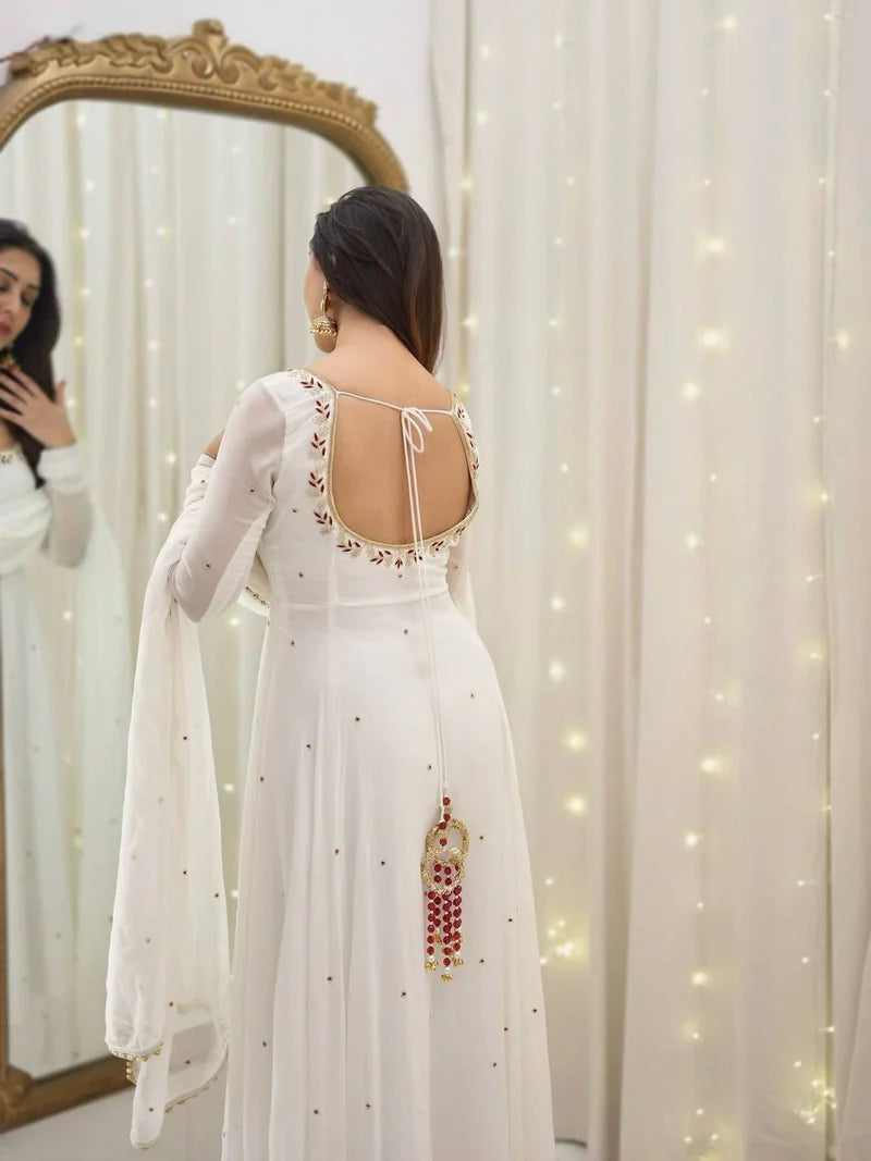 Ivory Designer Plazzo Suit – Soft Elegance – Graceful Flow – Festive Perfection
