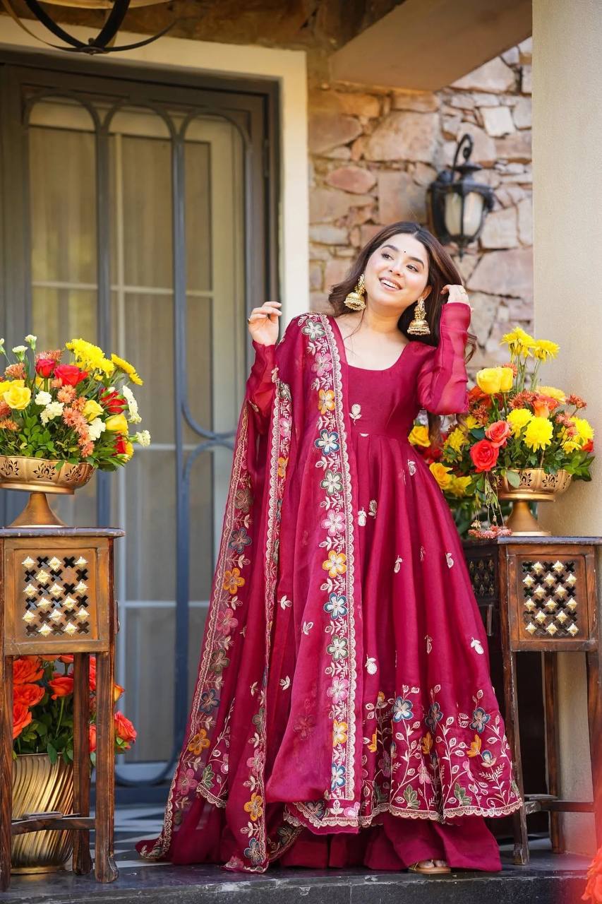 Premium Designer Embroidered Anarkali Set with Palazzo & Dupatta