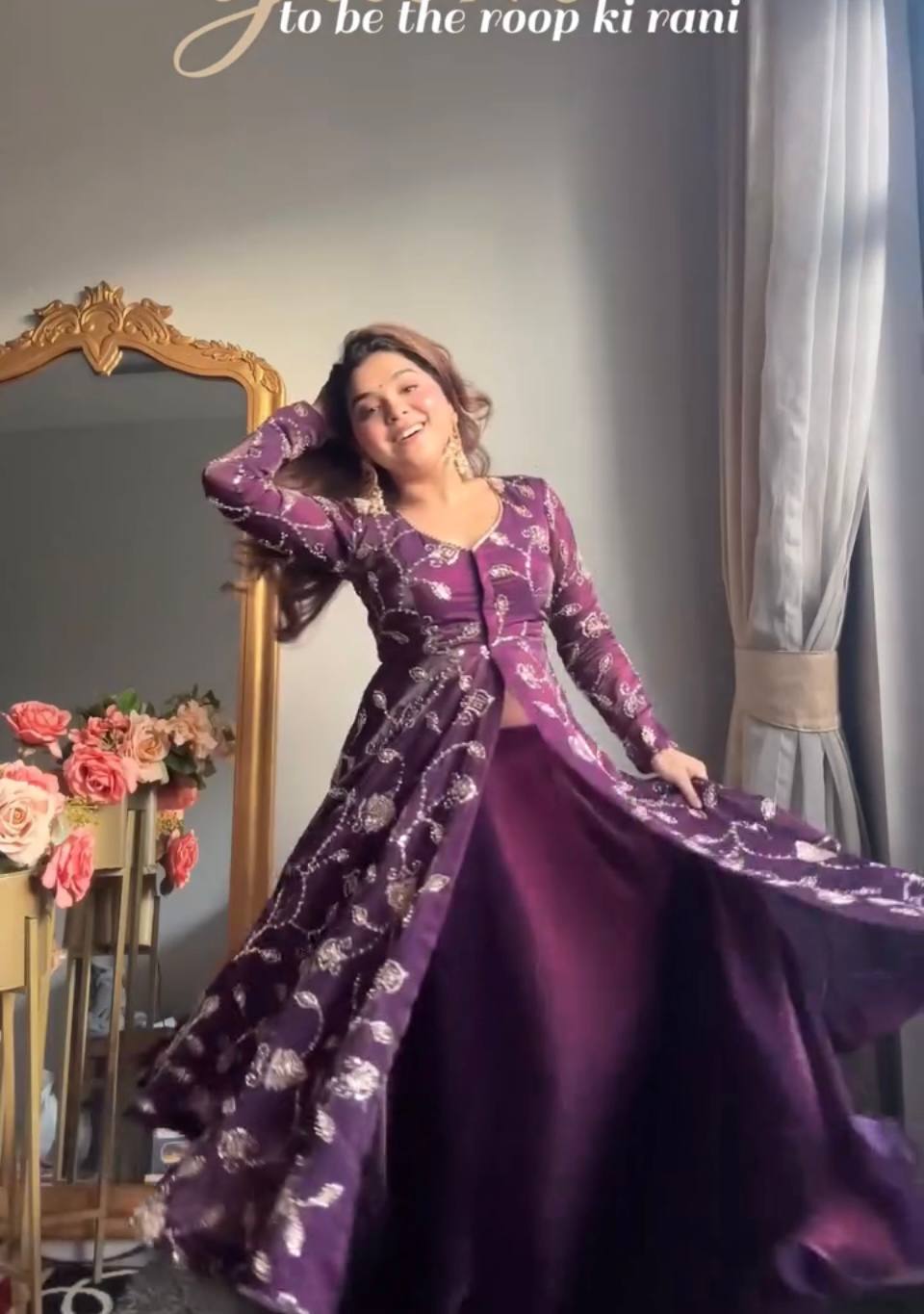 Heavy Frandy Silk Embroidered Gown Lehenga Set with Full Sleeves and Lace Border Dupatta – Ready to Wear