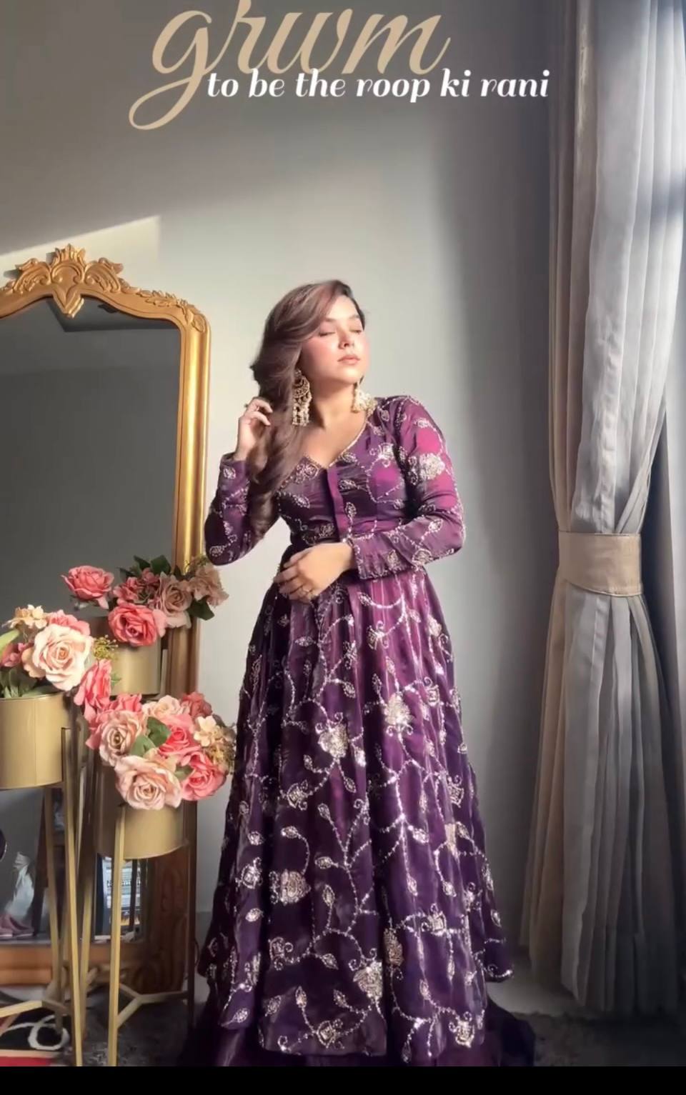 Heavy Frandy Silk Embroidered Gown Lehenga Set with Full Sleeves and Lace Border Dupatta – Ready to Wear