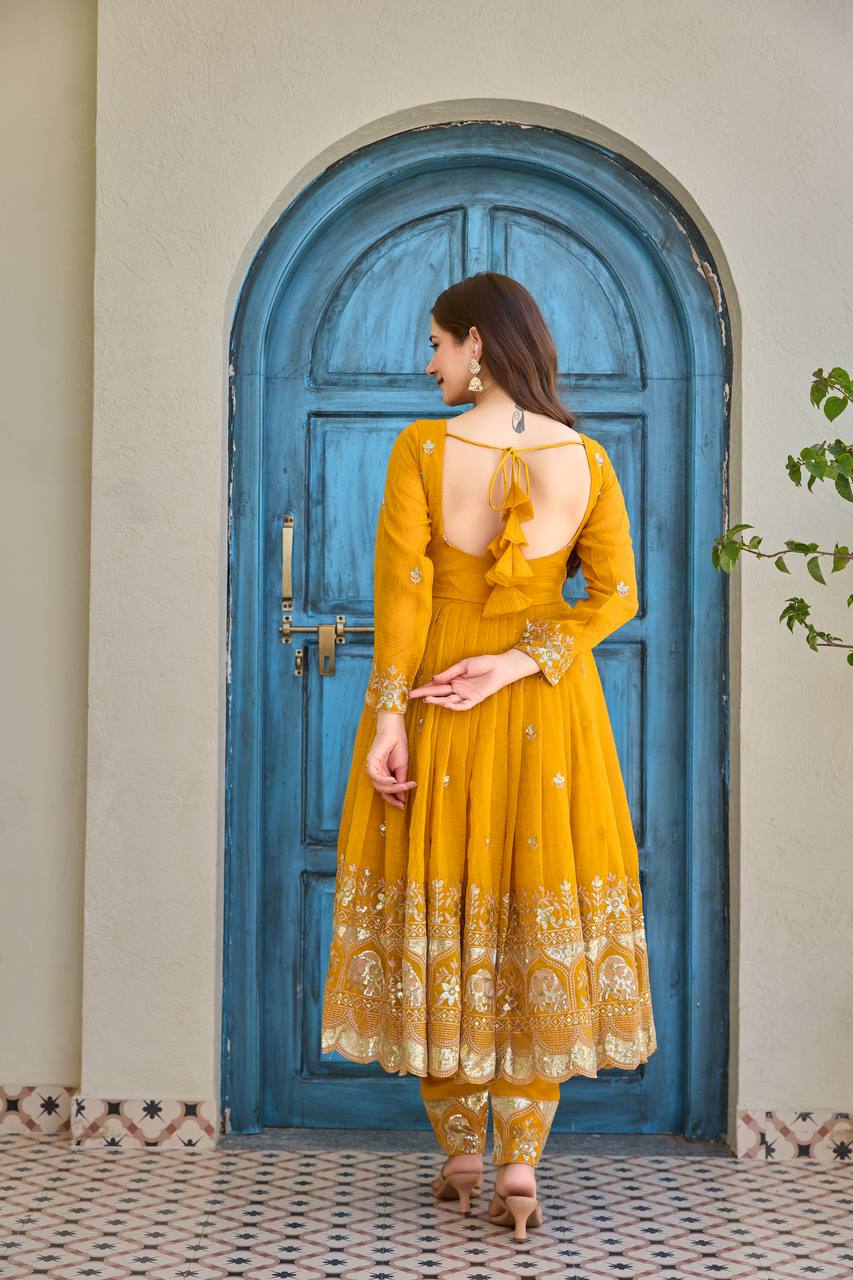 Yellow Anarkali Suit Set with Embroidered Dupatta
