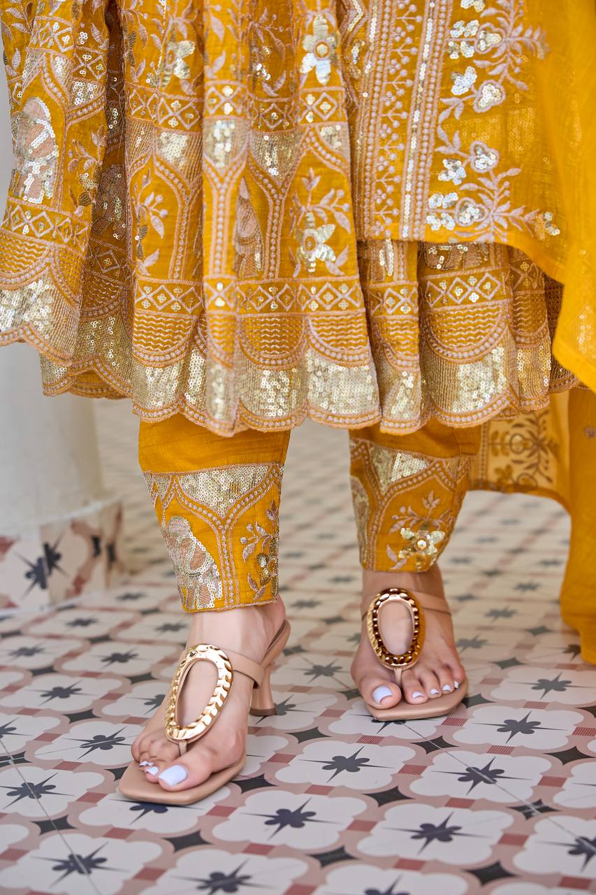 Yellow Anarkali Suit Set with Embroidered Dupatta