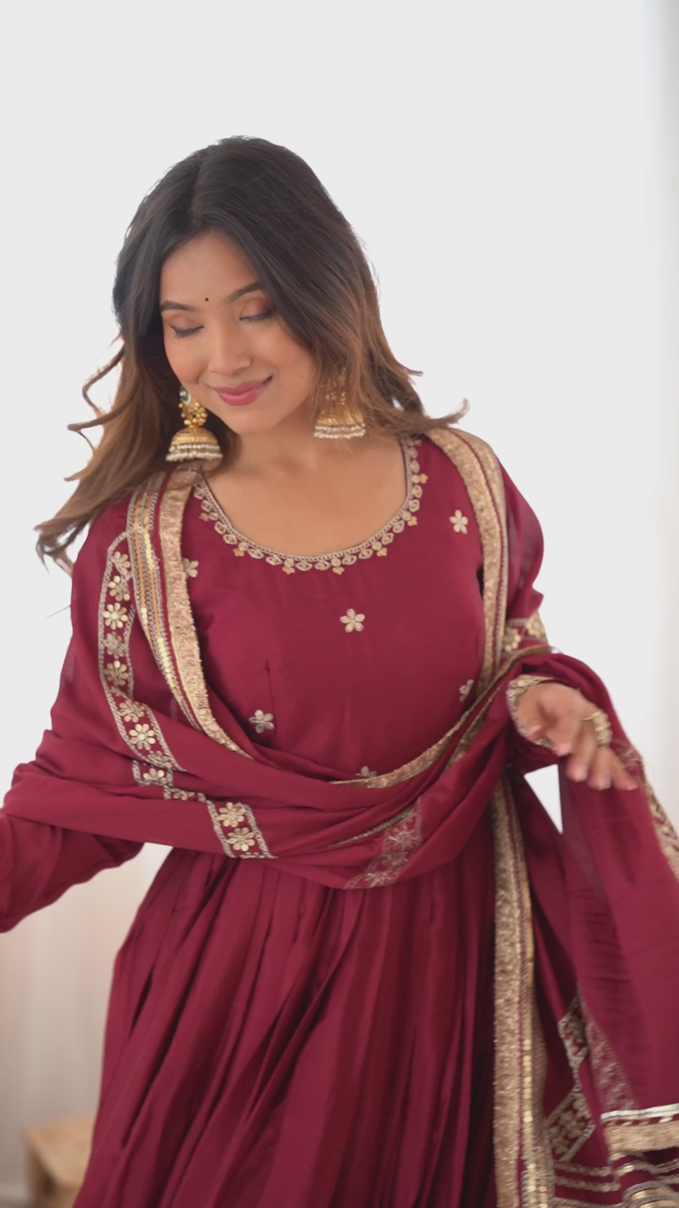 Designer Chinon Silk Kurta Set with Pant & Dupatta