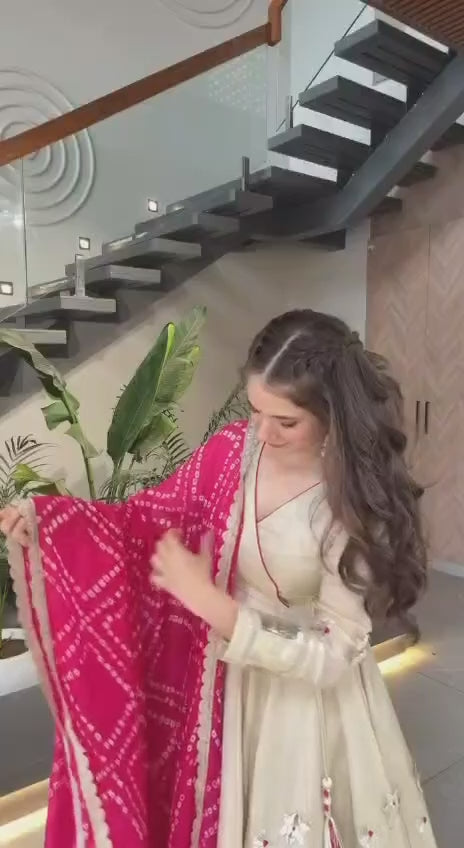 Elegant Silk Suit Set with Handwork & Handprint Dupatta