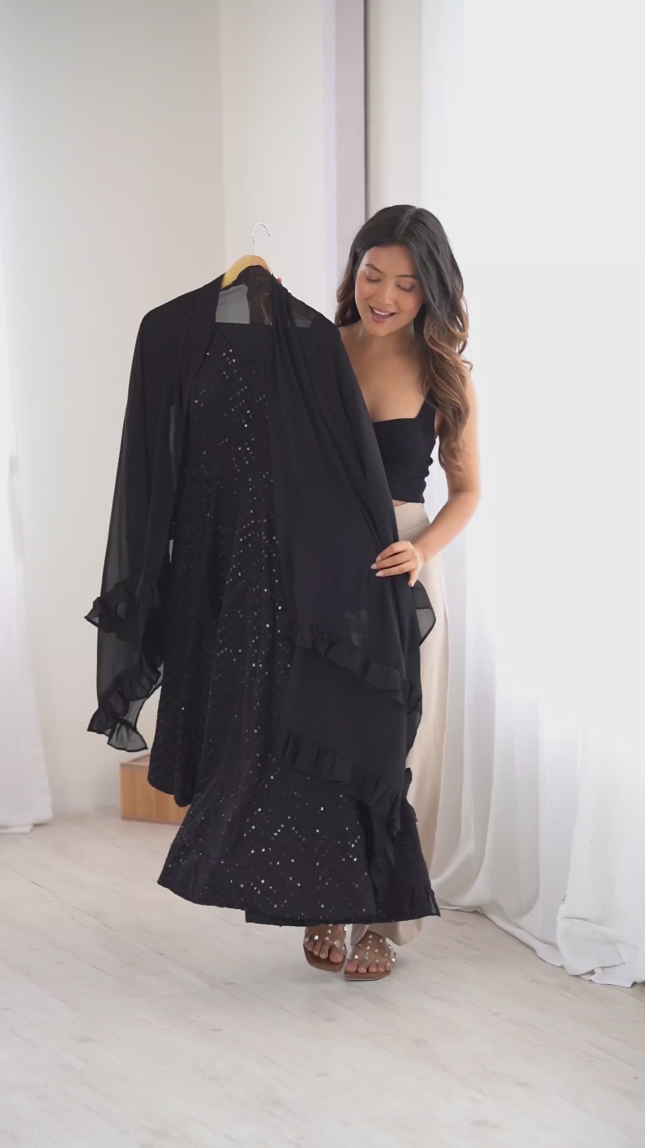 Black Colour Soft Fox Georgette Lucknowi Work Anarkali Set