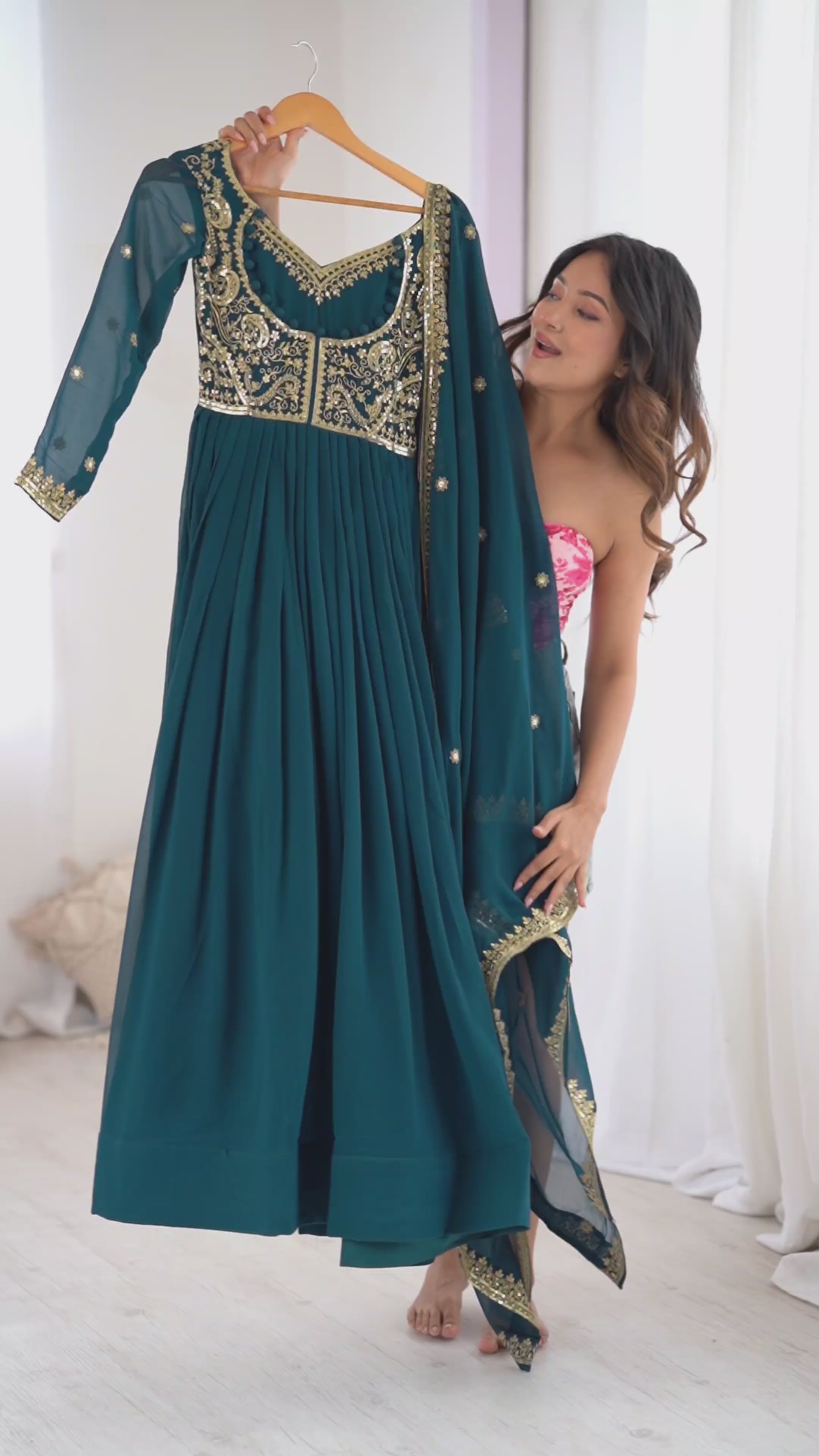 Designer Faux Georgette Suit Set with Pant & Embroidered Dupatta